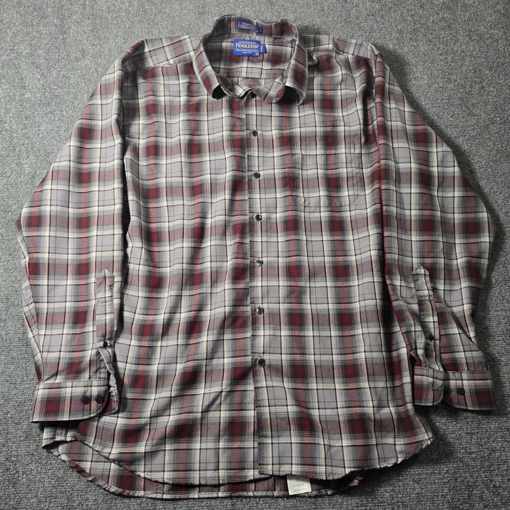 Pendleton Urban Shirt XXL Gray Red Plaid 100% Wool Long Sleeve USA Mens Workwear